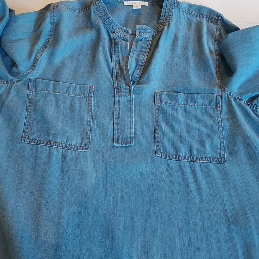 CASLON Chambray Popover Long Sleeve Split Neck Midi Shirtdress Size Large NWOT - Picture 5 of 9